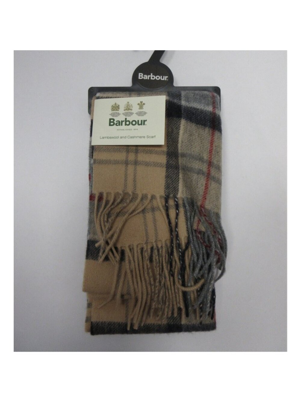 Barbour Scarf One erino Wool Cashmere Tartan Plaid Fringe NEW